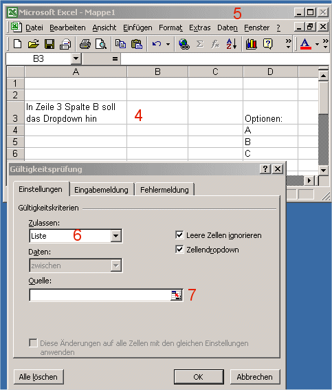 Excel Drop Down Liste